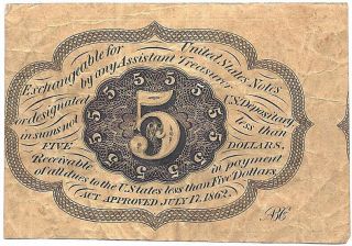 Fractional Currency,  5 Cents,  First Issue,  1863,  Fr.  1230,  back out of register 2