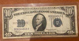 1934 C Silver Certificate 10 Ten Dollar Bill Blue Seal Currency Bank Note
