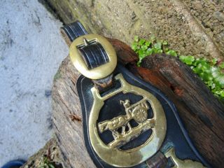 Antique Horse Brasses On Leather Strap - Old Brass Vintage Decor
