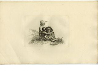 Antique Print - Woman - Child - Basket - Produce - Wine - 1815 - Marcus - 1834