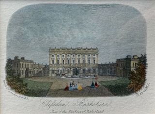Antique Hand Coloured Engraving Of Cliveden Manor House 1865 Mounted And Framed