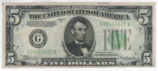 1934 A $5 Federal Reserve Note Currency Chicago Fr.  1957 - G Extra Fine Xf (422a)
