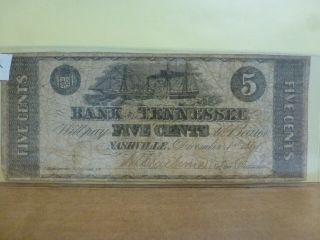 1861 Bank Of Tennessee - Nashville 5 Cents Obsolete Currency