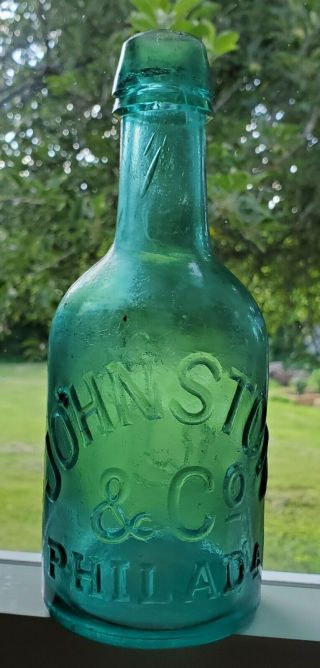 Antique Squat Bottle Johnston & Co.  Philadelphia Blue - Green