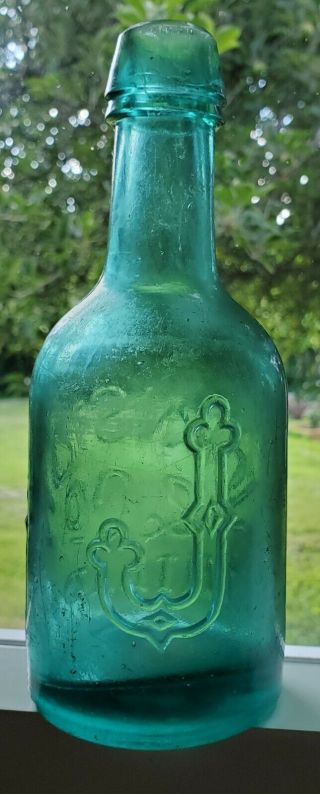 Antique Squat Bottle Johnston & Co.  Philadelphia Blue - Green 2