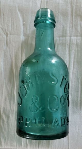 Antique Squat Bottle Johnston & Co.  Philadelphia Blue - Green 3