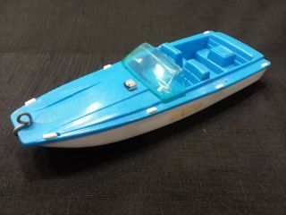 Vintage Processed Plastic Co 9 1/2” Beach Runner Speed Boat Blue Montgomery Ill