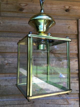 Vintage Antique Style Brass & Glass Square Ceiling Pendant Lantern Light Lamp