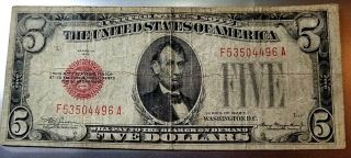1928 C Red Seal $5 Dollar Bill