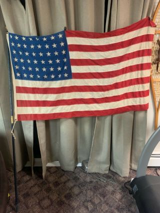 Antique Early Vintage 48 Star Us American Flag On The Pole Very Rare