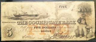 1850 $5 Five Dollars The Cochituate Bank Boston Rare