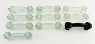 Antique Glass 6 and 8 Sided Drawer Pulls 10 Cabinet Handles Set 9 Clear 1 Black 3