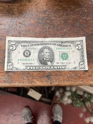 Off Cut Error 5$ Dollar Bill 1993
