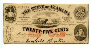 1863.  Montgomery,  The State Of Alabama.  25 Confederate States Treasury Note.