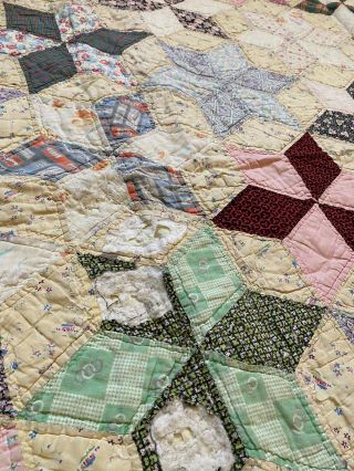 Antique/Vintage tattered patchwork 6 point star hand sitched quilt 3