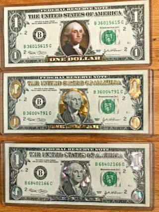 3x 2003 $1 One Dollar Bill Color Colorized