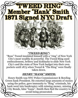 " Tweed Ring " Nyc 1871 Signed Draft " Ring " Member “hank” Smith