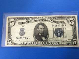1934 D Blue Seal $5 Five Dollar Silver Certificate