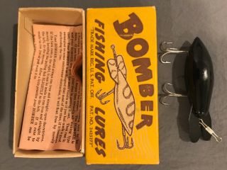 Vintage Wood Bomber Fishing Lure 502 Painted Black Old Stock Box