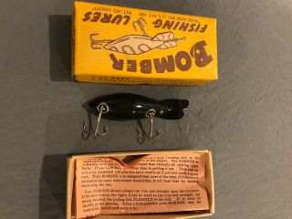 Vintage Wood Bomber Fishing Lure 502 Painted Black OLD STOCK Box 2