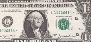 Wow Star Note 1977 A $1 Dollar Bill (san Francisco),  Uncirculated