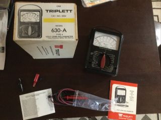 Vintage Triplett Model 630 - A Test Leads Volt - Ohm Milliammeter / Box