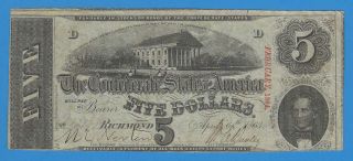 1863 Confederate Csa Richmond Five Dollar $5 Note Uncanceled 1864 Civil War Era