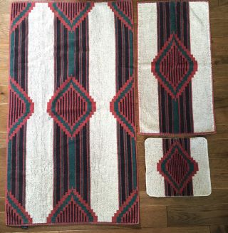 3 Vtg Ralph Lauren Aztec Southwest Hand - Bath - Face Towels Tribal Red Green White