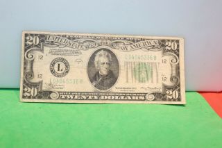 1934 A $20 Federal Reserve Note San Francisco Green Seal