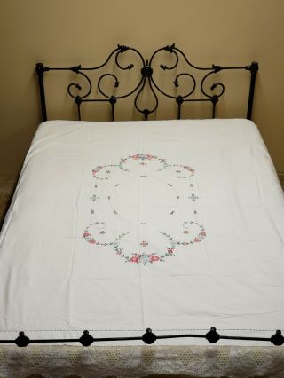 Vintage Antique Summer Spread Bedspread Hand Embroidered Crocheted Lace 1940s