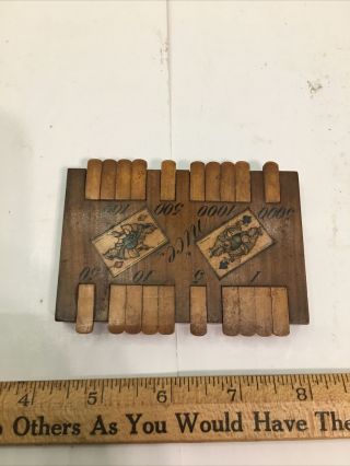 Antique Wooden Whist Card Game Score Points Counter Marker - Wooden Inlaid Cards