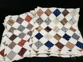 16 Vintage Antique Quilt Blocks Cotton C1880s Brown Madder Blue Indigo Rescued