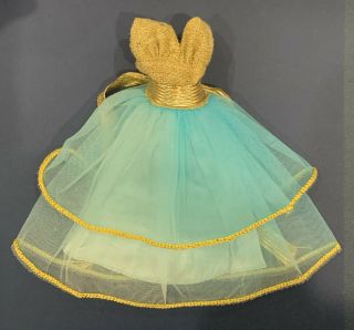 Vintage 1976 Barbie Best Buy 9582 Gold Lame Halter Turquoise Ruffle Party Dress