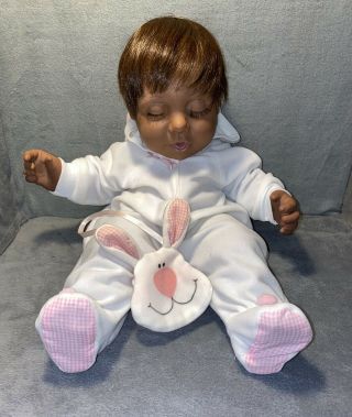 1985 Hasbro Real Baby J Turner Sleeping Tagged Bunny Pj African American Doll