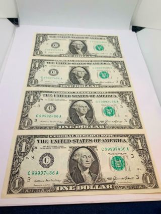 1985 $1 Dollar Bill U.  S Paper Currency Notes Uncut Sheet Of 4