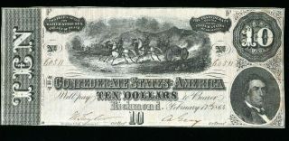 1864 $10 Dollars The Confederate States Of America,  Richmond 99c