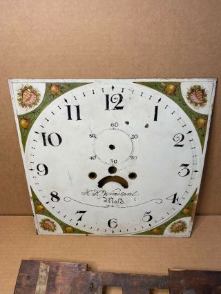 Antique 18 Century English Grandfather Clock Dial Hand Painted H.  H.  Wimstanly