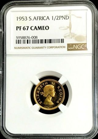 1953 Gold South Africa 1/2 Pound Coin Ngc Proof 67 Cameo