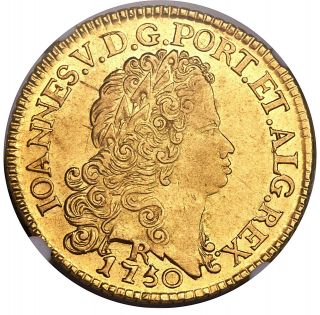 1750r João V Brazil Rio De Janeiro Gold 6400 Reis Au Details (bent) Ngc
