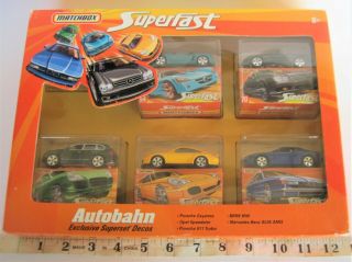 1:64 Scale 2005 Matchbox (5) Car Truck Set Superfast Autobahn Porsche Box Set
