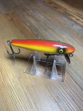 Vintage Fishing Lure Paw Paw Jr Pikie Rainbow Wood Tack Eye Unique Black Lip 3