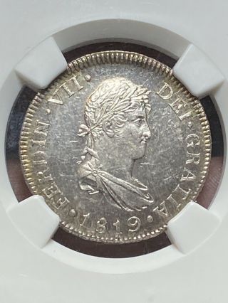 Rare 1819 Ng Ngc Ms 63 Pl Proof Like Guatemala 2 Reales Colonial Spain Silver