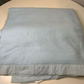 Vintage Thermal Bedding Blanket Blue 100 Acrylic Nylon Satin Trim Queen
