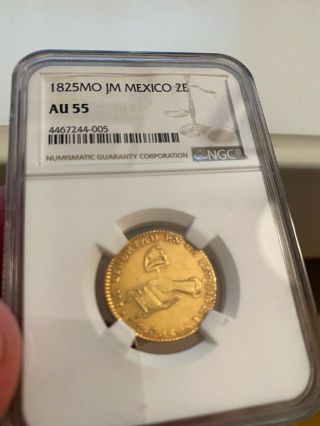 Mexico: Republic Gold 2 Escudos 1825 Mo Ngc Au 55 Rare Mexico Gold Coin