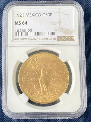 1921 Mexico 50 Pesos - Centenario With Denomination - Pcgs Ms64 Key Date
