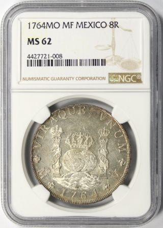 1764 - Mo Mf Mexico Silver 8 Reales Pillar Dollar Ngc Ms62