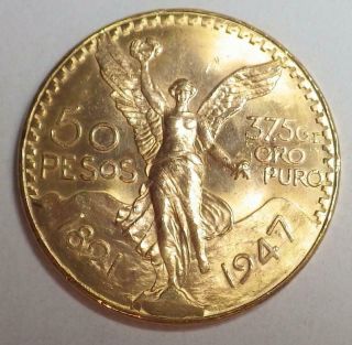 Mexican 50 Pesos Gold Coin 1821 - 1947 1.  2 T.  Oz Centenario 37.  5 Grams