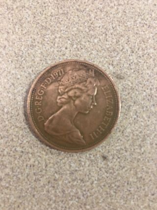 Rare 1971 D.  G.  Reg.  F.  D.  1971 Elizabeth Ii Pence 2 Coin.