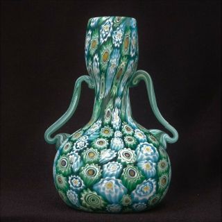 Antique Fratelli Toso Miniature Millefiori Venetian Glass Vase,  Satin C1900