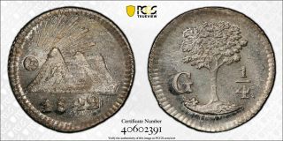 1842/29 - G Central American Republic 1/4 Real Pcgs Ms66
